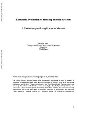Book cover: Economic evaluation of housing subsidy systems